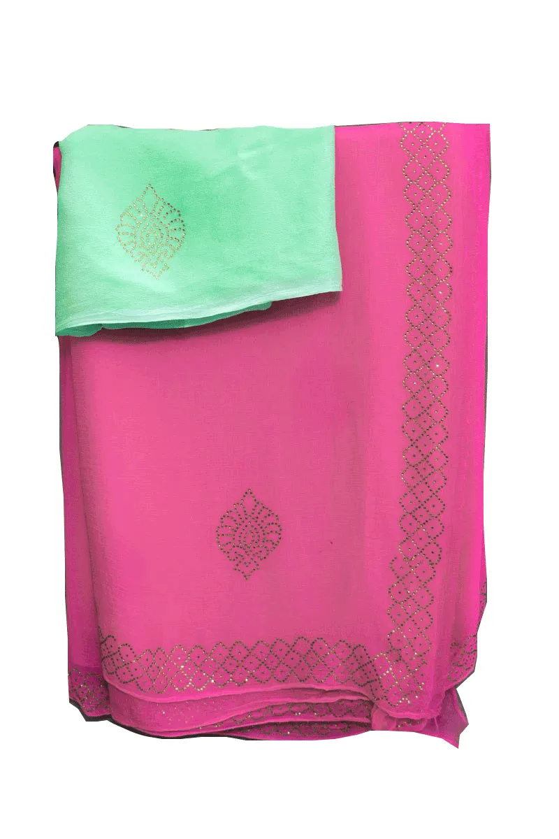 Pure Chiffon Siroski work Saree with border
