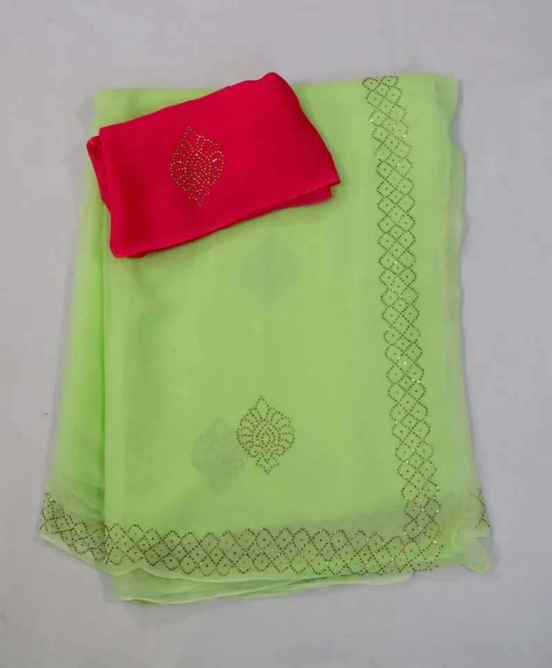 Pure Chiffon Siroski work Saree with border