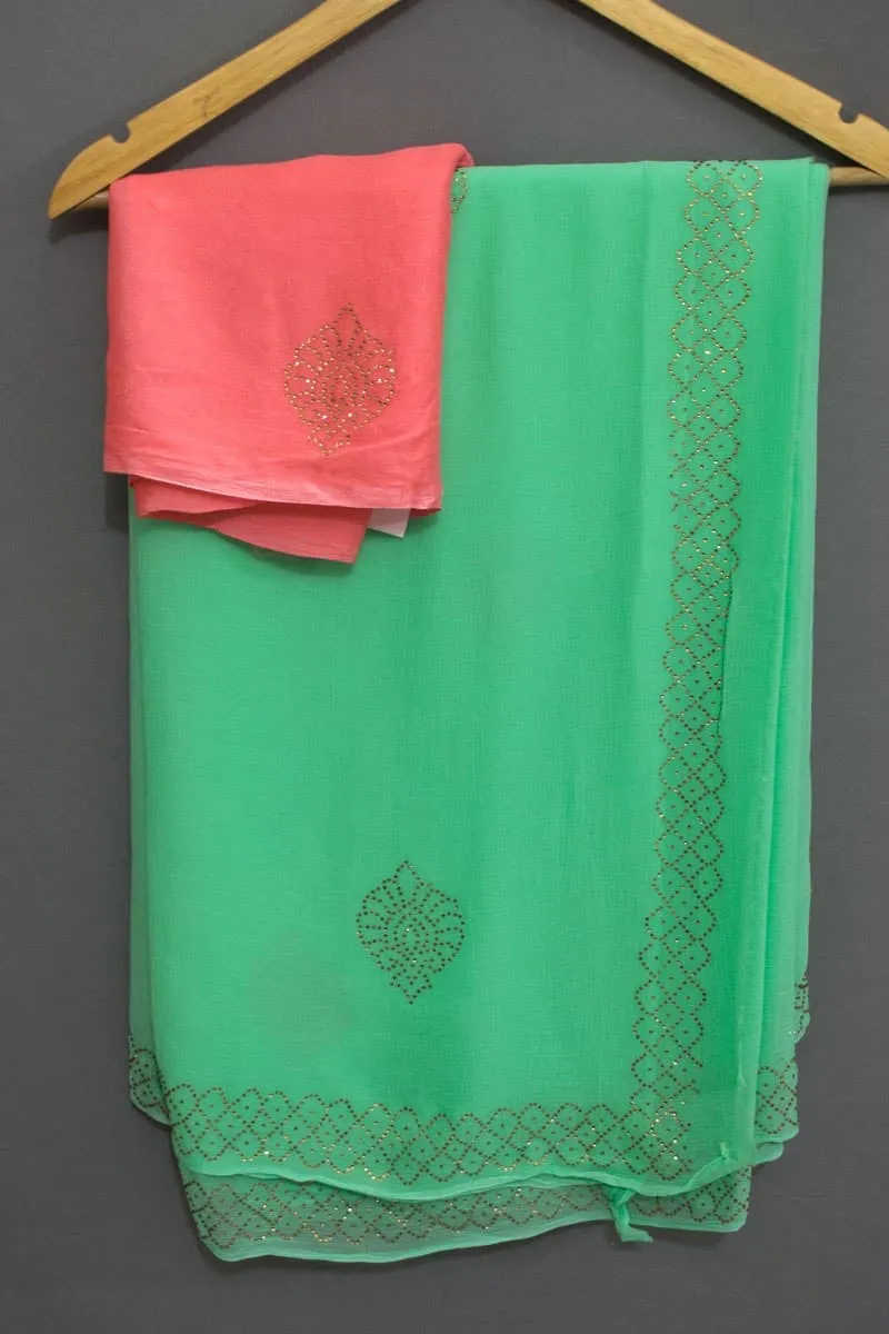 Pure Chiffon Siroski work Saree with border