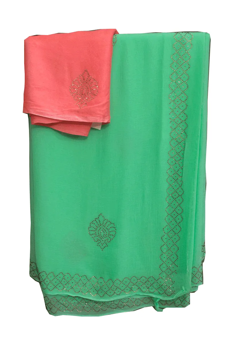 Pure Chiffon Siroski work Saree with border