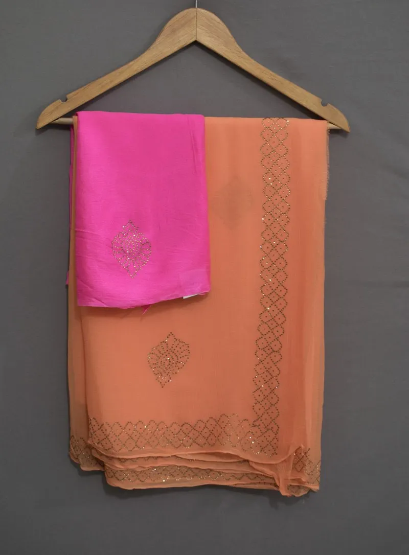 Pure Chiffon Siroski work Saree with border