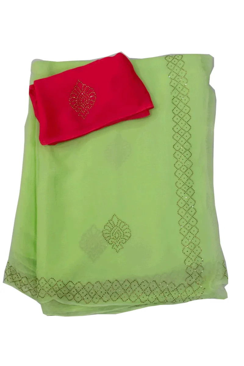 Pure Chiffon Siroski work Saree with border