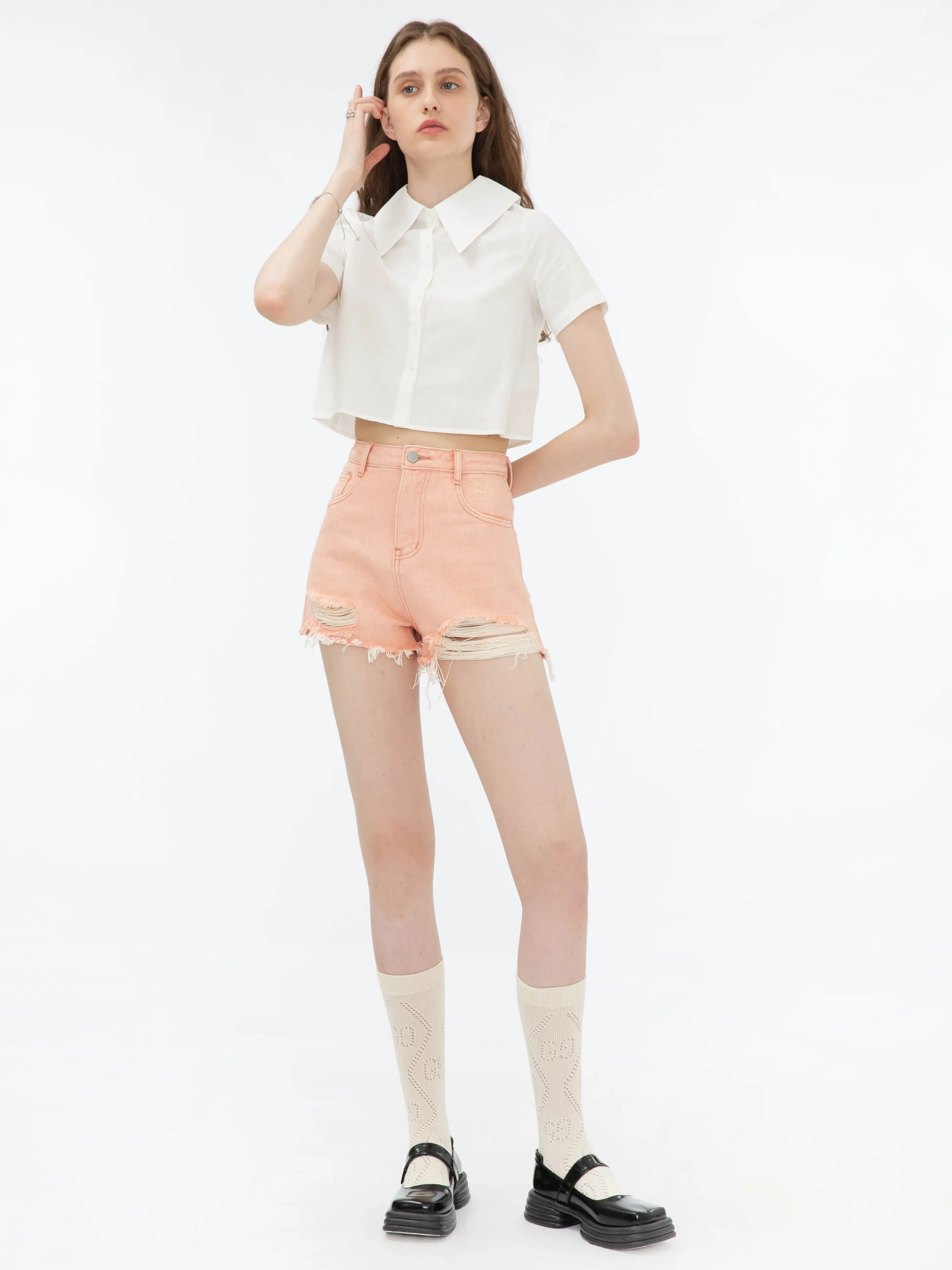 Raw Edge Distressed Mini Shorts