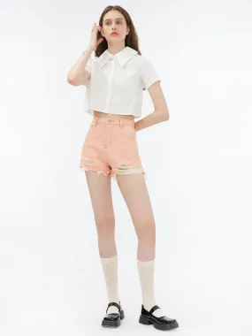 Raw Edge Distressed Mini Shorts