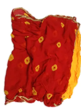 Red Yellow Bandhani Saree