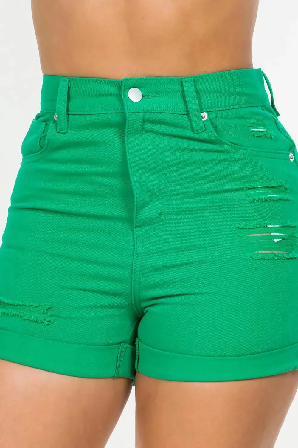 Retro Chic High-Rise Distressed Denim Shorts