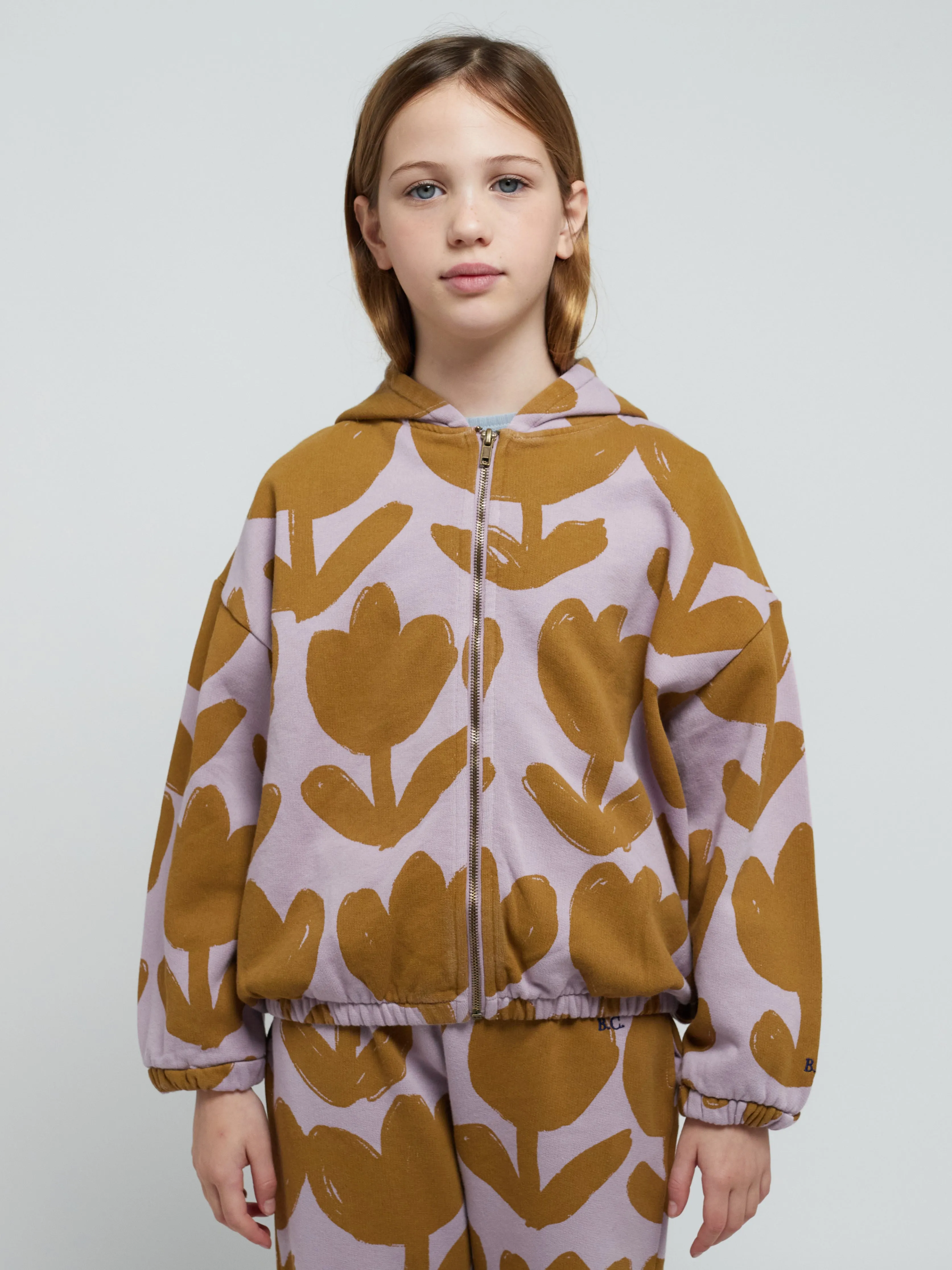 Retro Flowers All Over Zipped Hoodie