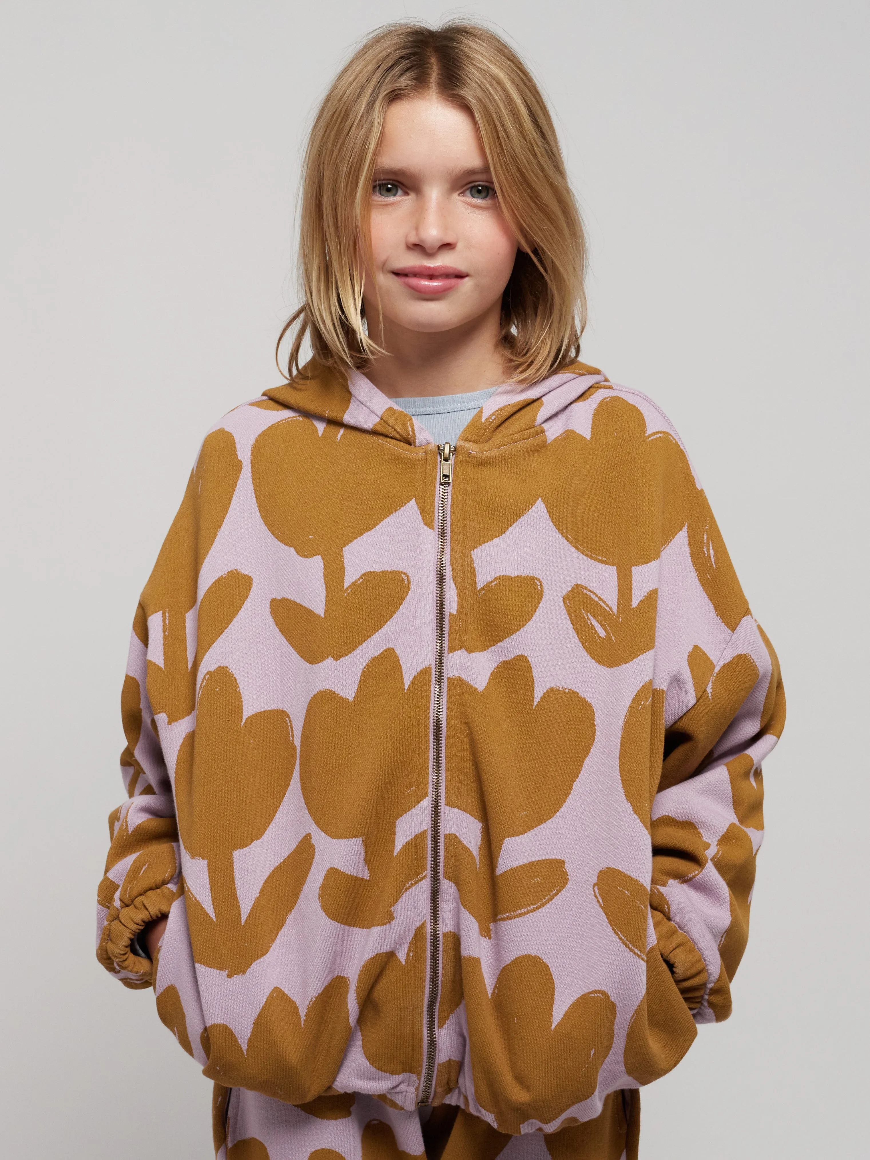 Retro Flowers All Over Zipped Hoodie