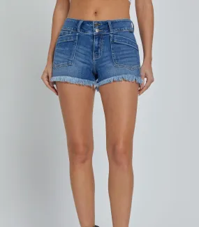 Retro Frayed Hem Denim Shorts, Two Colors