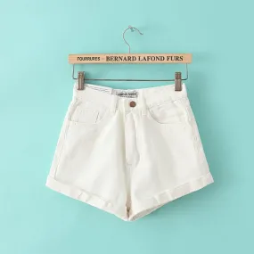 Retro Style High Waist Pure Color Denim Slim Shorts