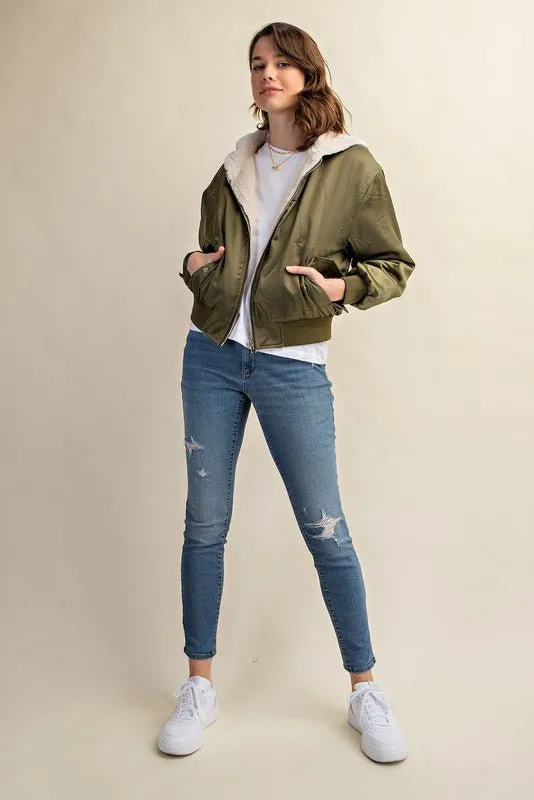 Reversible Fur Lined Bomber Jacket
