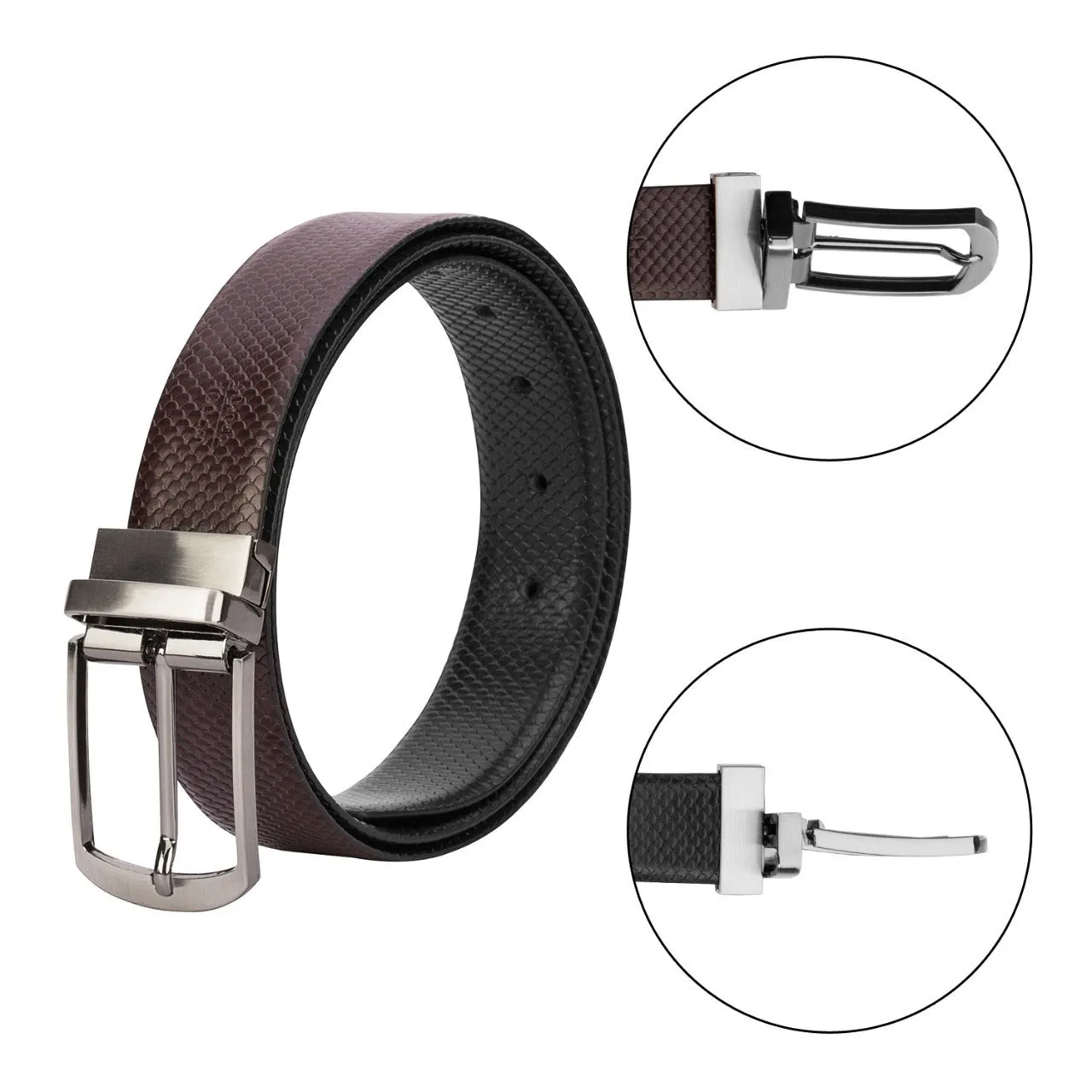 Reversible Leather Belt Black and Brown - Fish Print