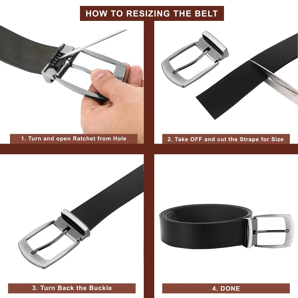 Reversible Leather Belt Black and Brown - Fish Print