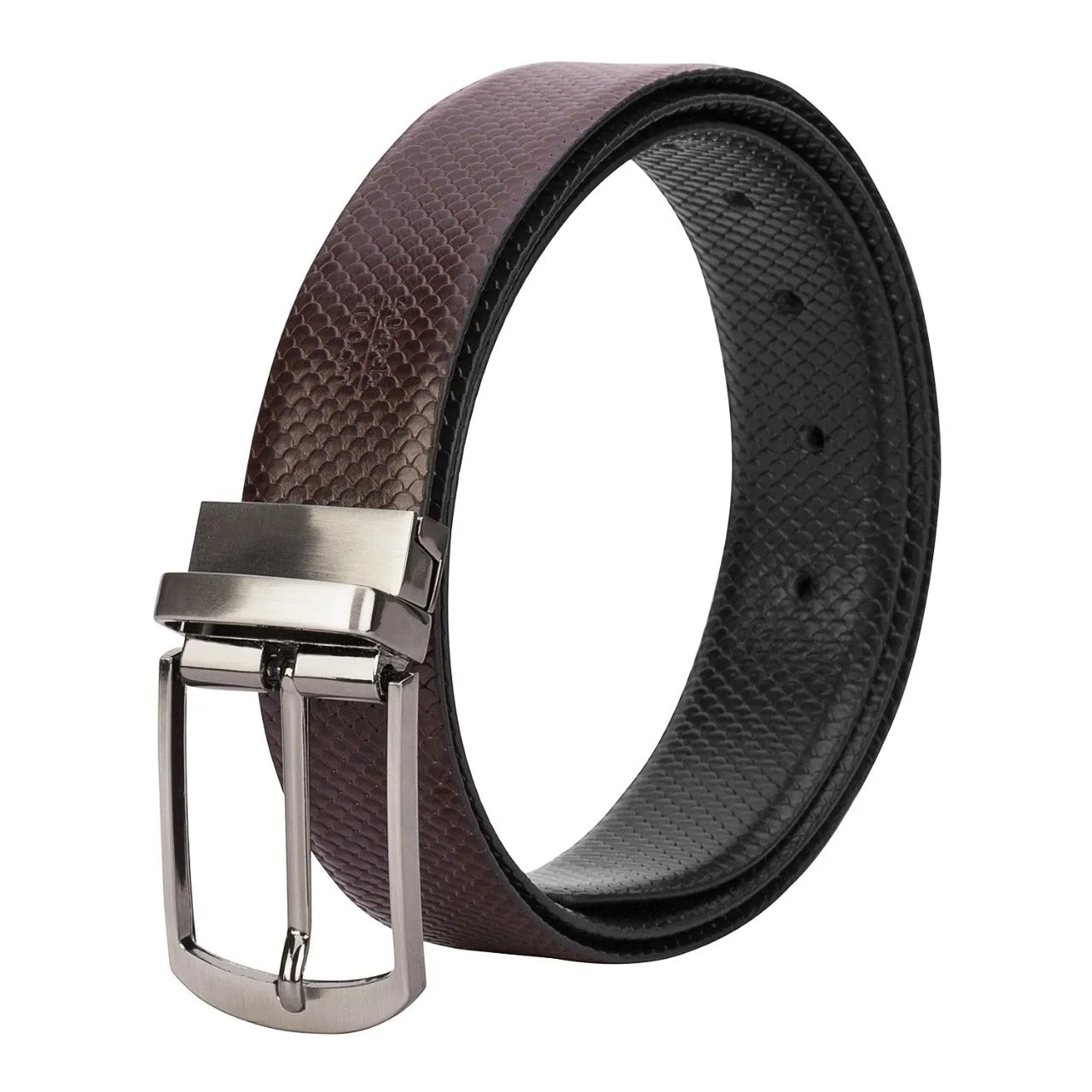 Reversible Leather Belt Black and Brown - Fish Print