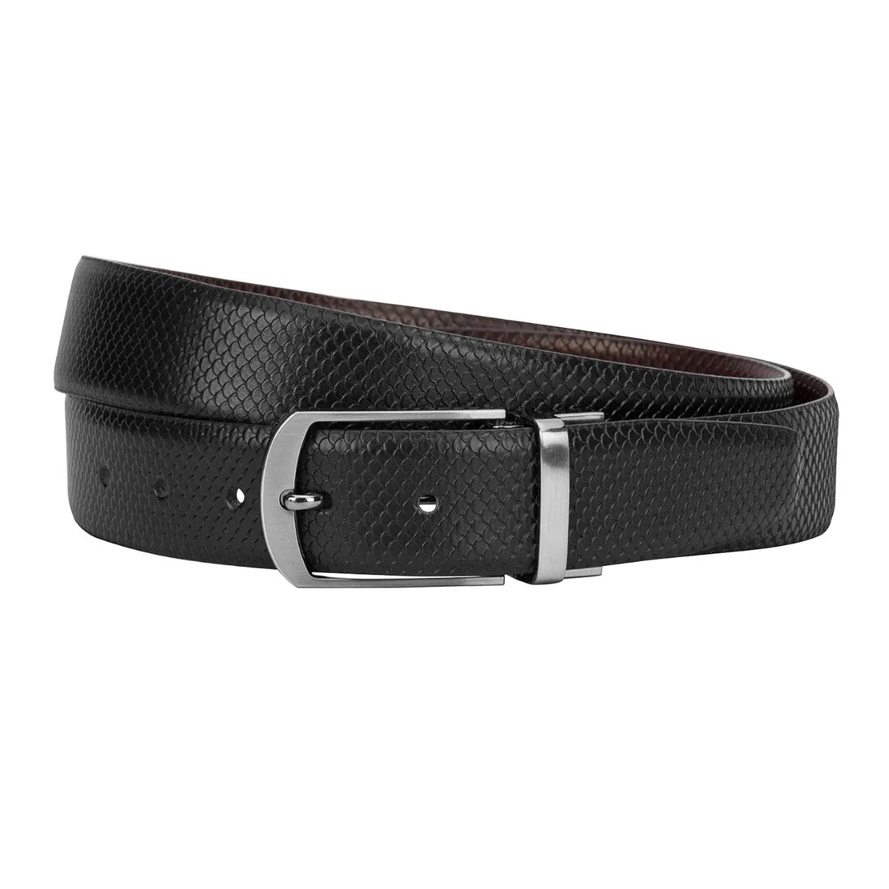 Reversible Leather Belt Black and Brown - Fish Print