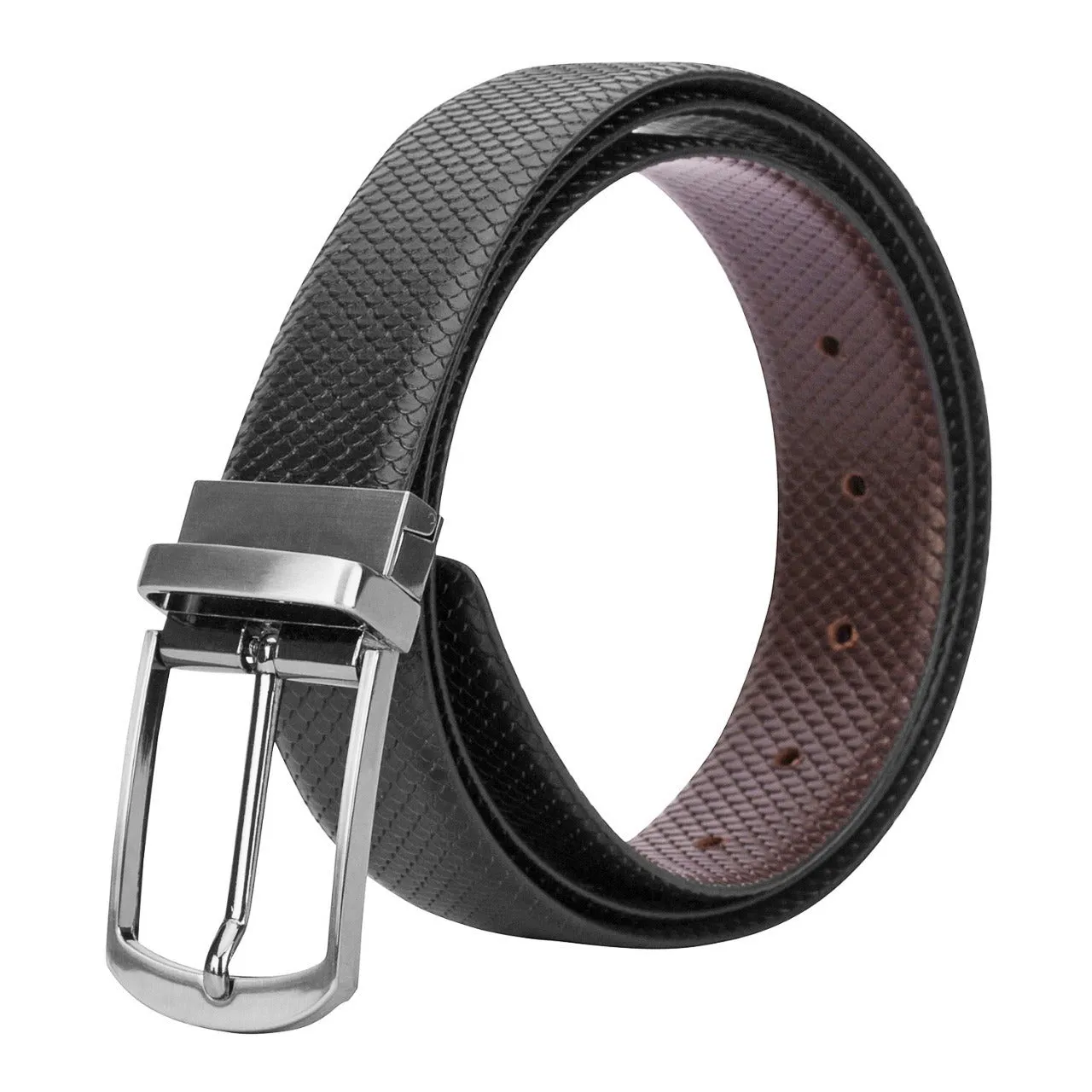 Reversible Leather Belt Black and Brown - Fish Print