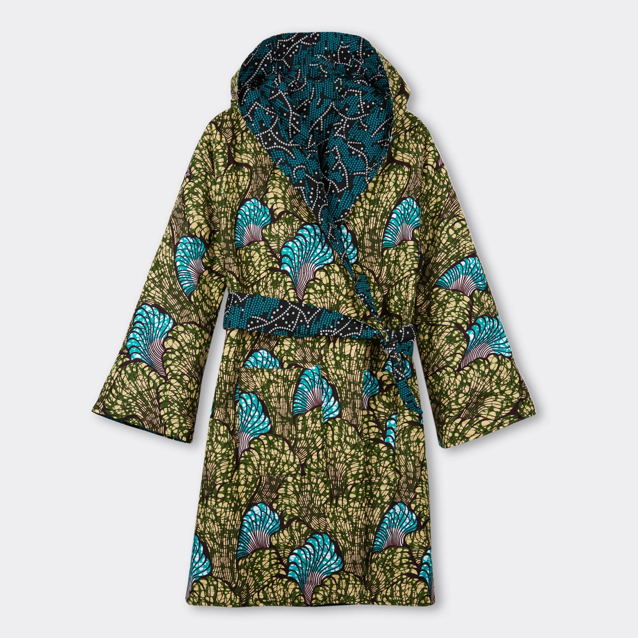 Reversible Padded Nightie Coat in Wax Cyber Blue