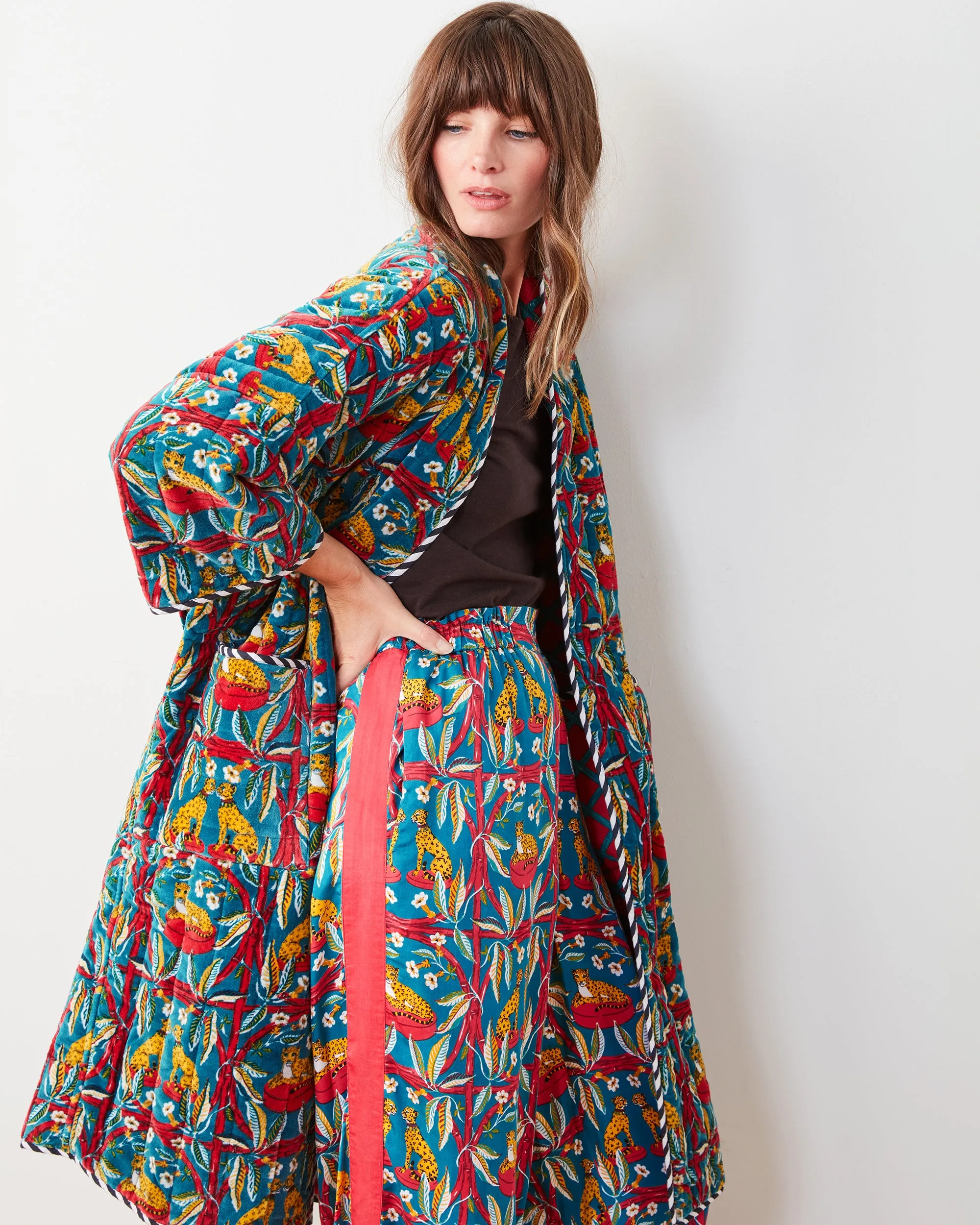 Royal Cheetah - Reversible Quilted Velvet Robe - Ruby Jade