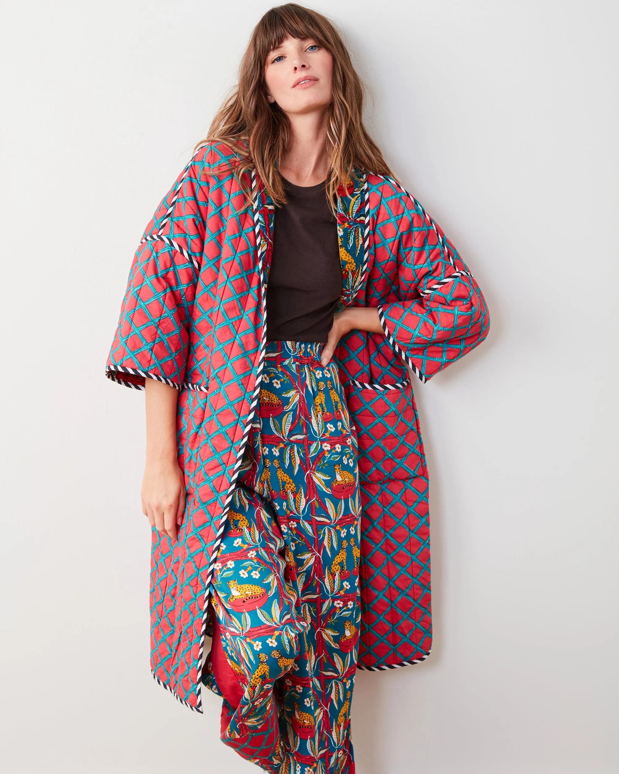 Royal Cheetah - Reversible Quilted Velvet Robe - Ruby Jade