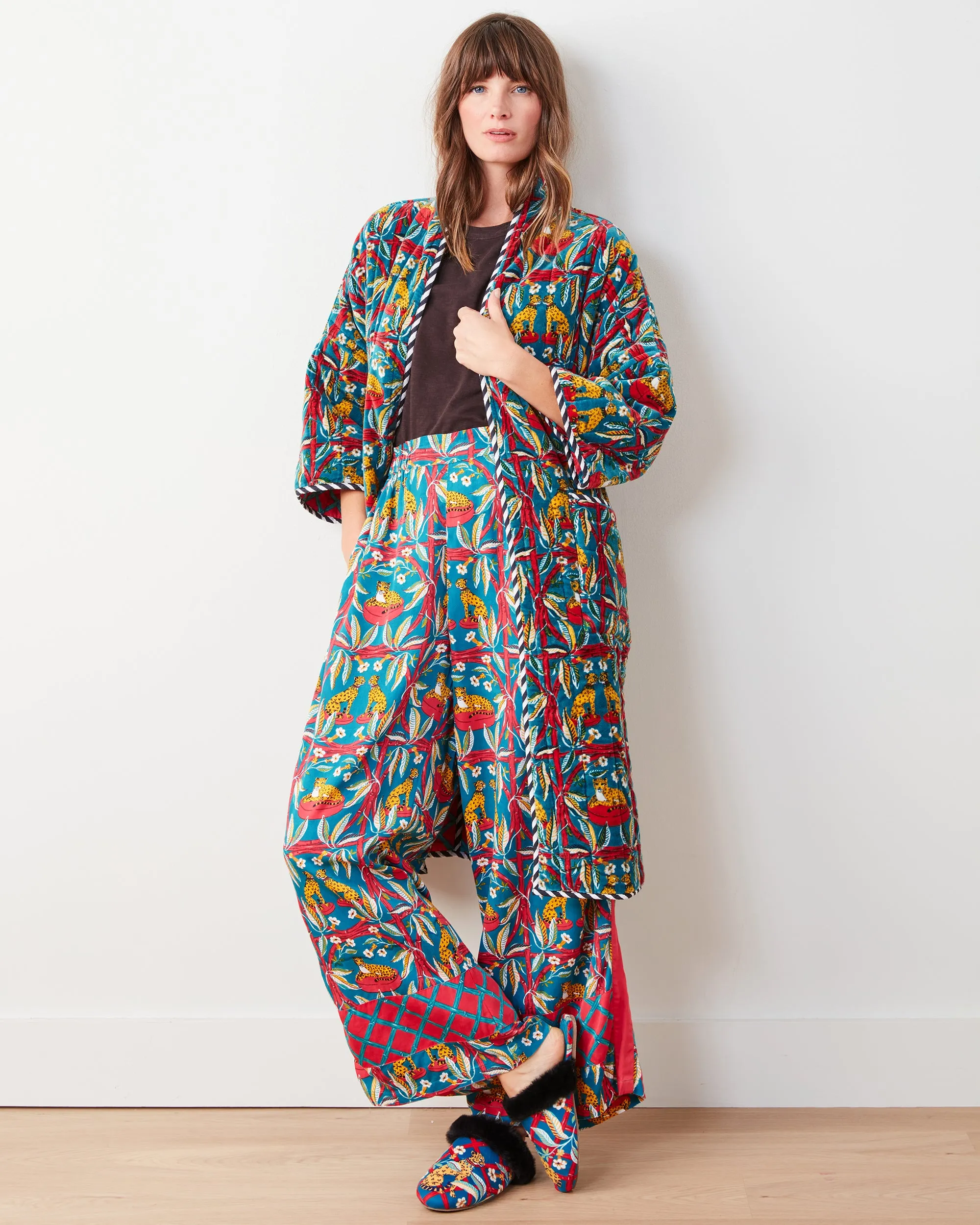 Royal Cheetah - Reversible Quilted Velvet Robe - Ruby Jade