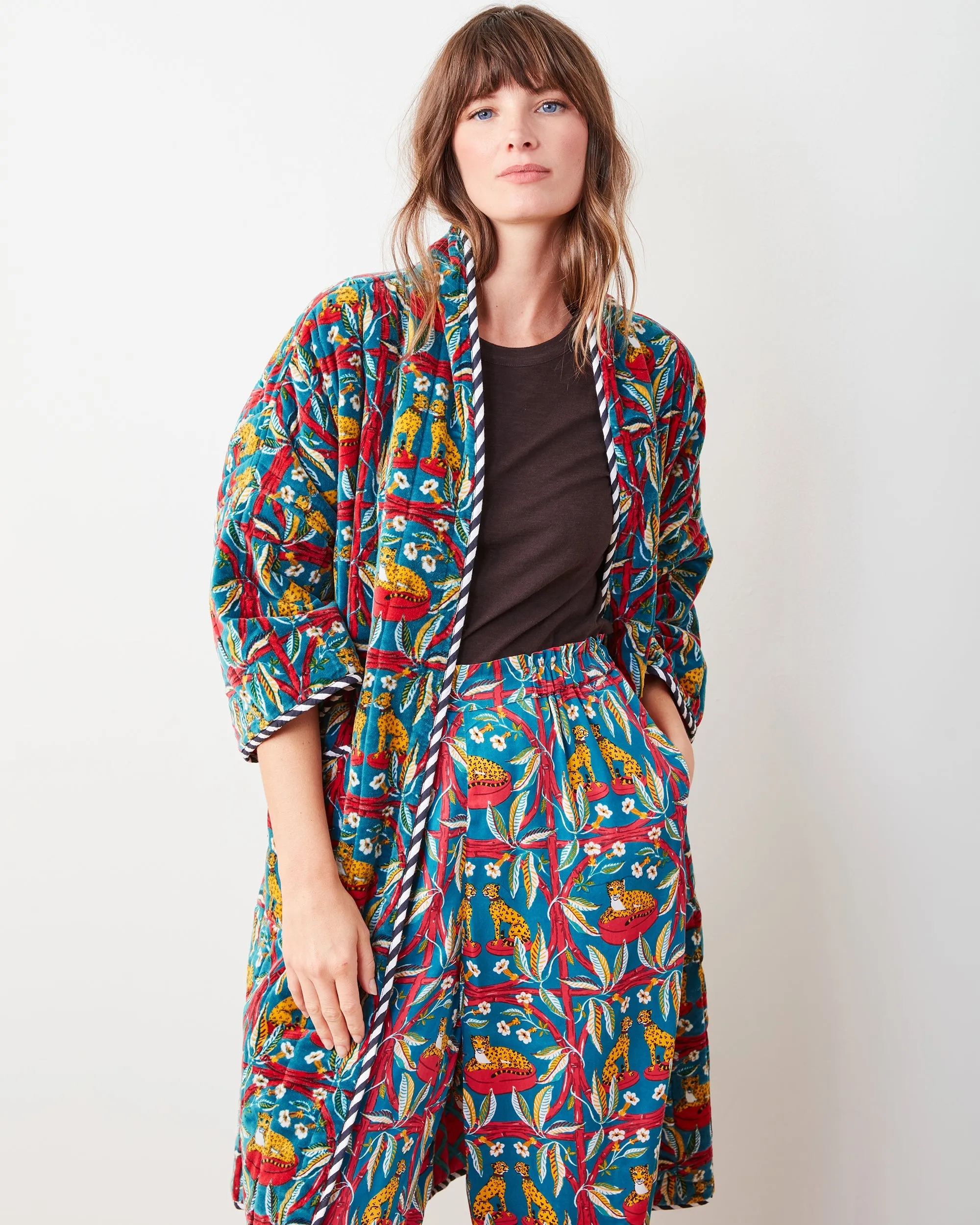 Royal Cheetah - Reversible Quilted Velvet Robe - Ruby Jade