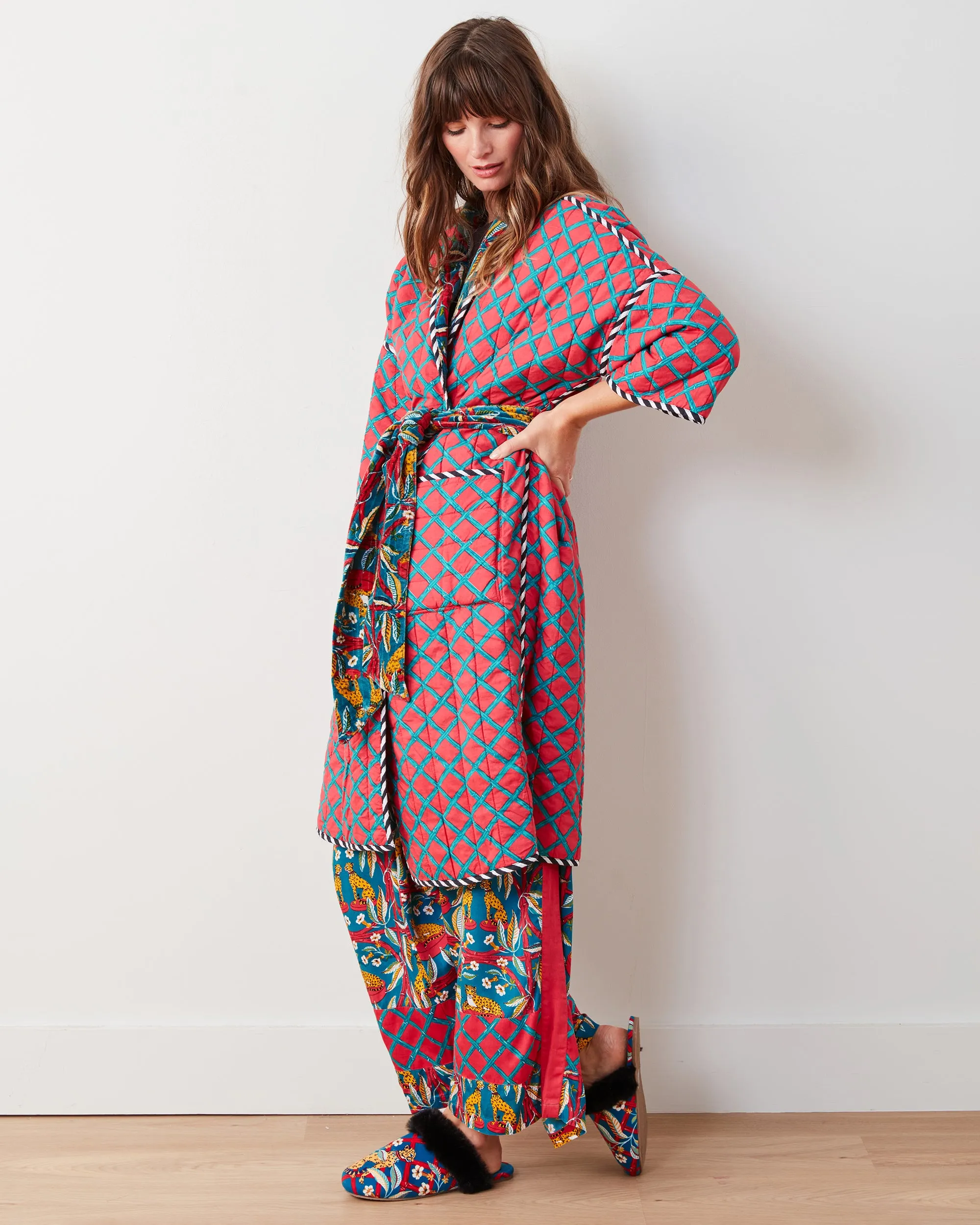 Royal Cheetah - Reversible Quilted Velvet Robe - Ruby Jade