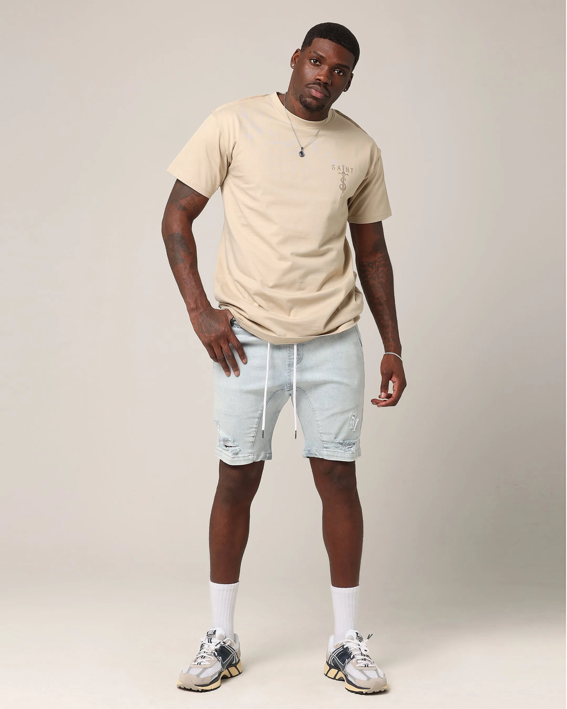 Saint Morta Annex Denim Shorts Light Blue
