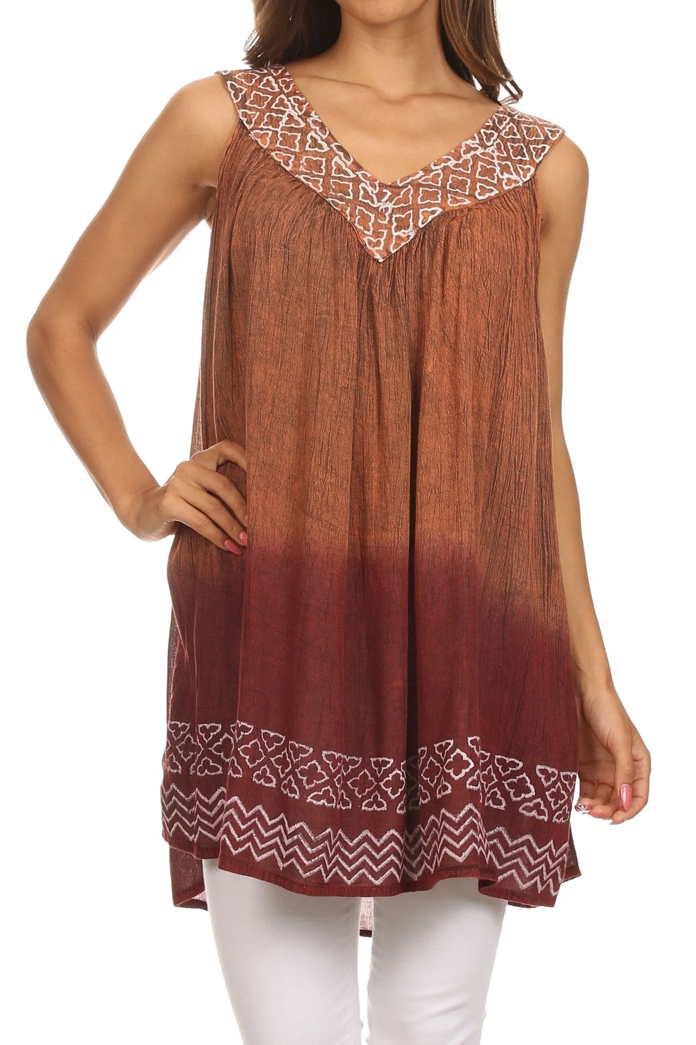 Sakkas Merida Ombre Relaxed Fit Sleeveless V-Neck Blouse