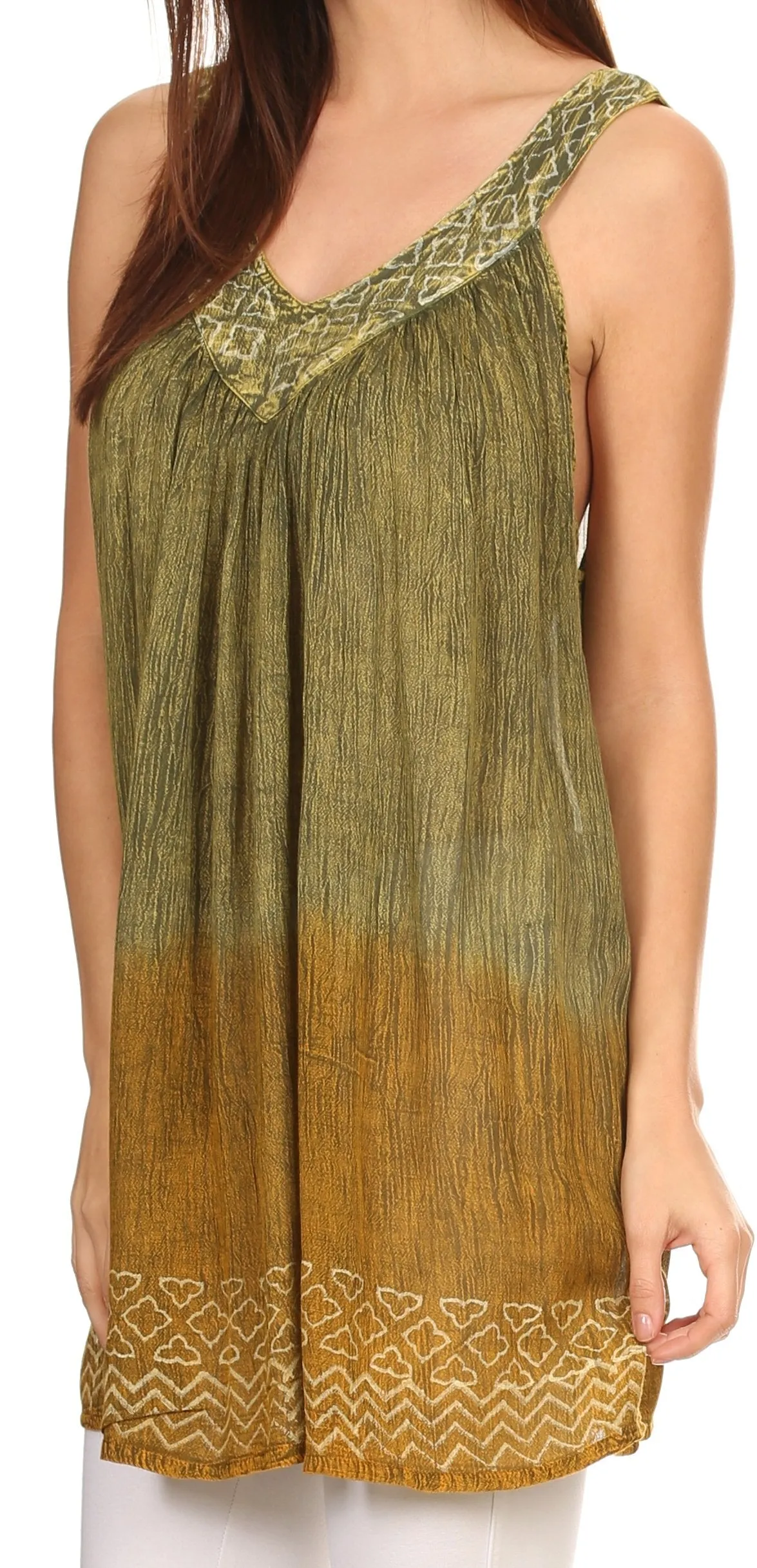 Sakkas Merida Ombre Relaxed Fit Sleeveless V-Neck Blouse