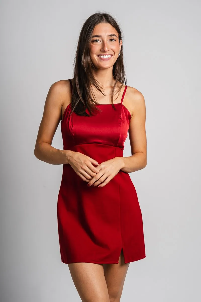 Satin bow mini dress burgundy