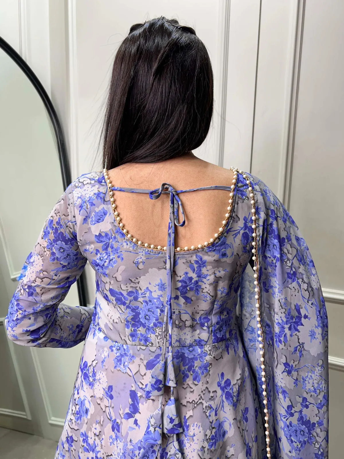Sky Blue Ready-to-Wear Georgette Gown with Matching Dupatta