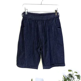 Smart denim knee length shorts with elasticated waist and pockets