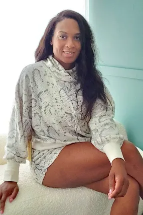 Snakeskin Cowl Neck Sweatshirt