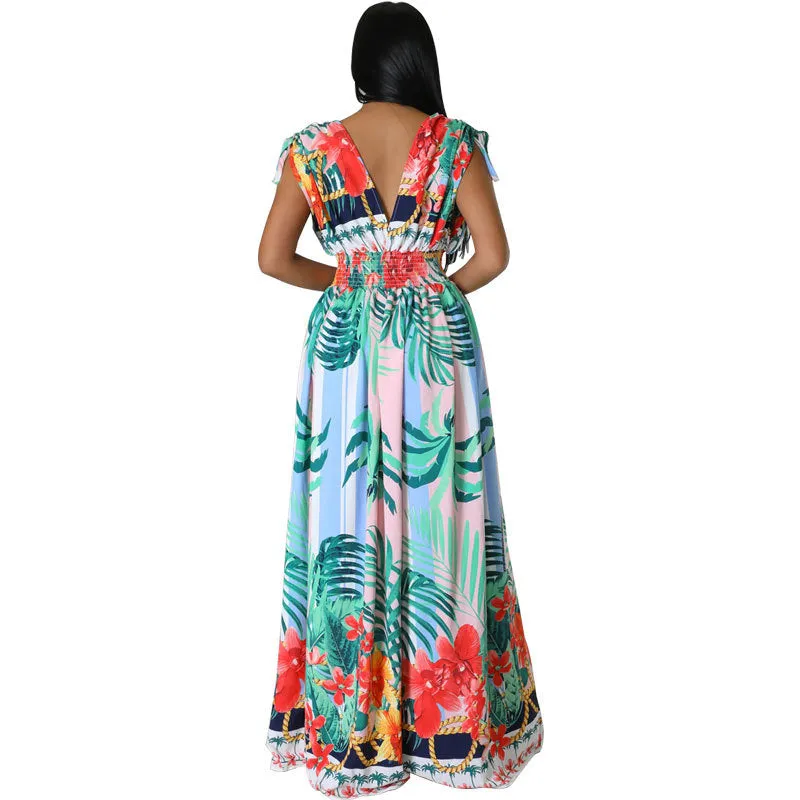 Summer New Plus Size French Print Sleeveless Casual Dress