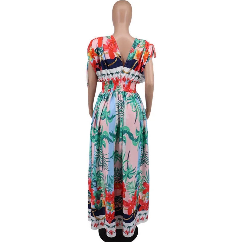 Summer New Plus Size French Print Sleeveless Casual Dress
