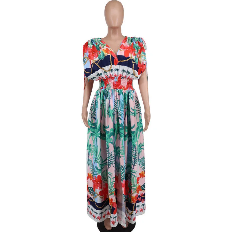 Summer New Plus Size French Print Sleeveless Casual Dress