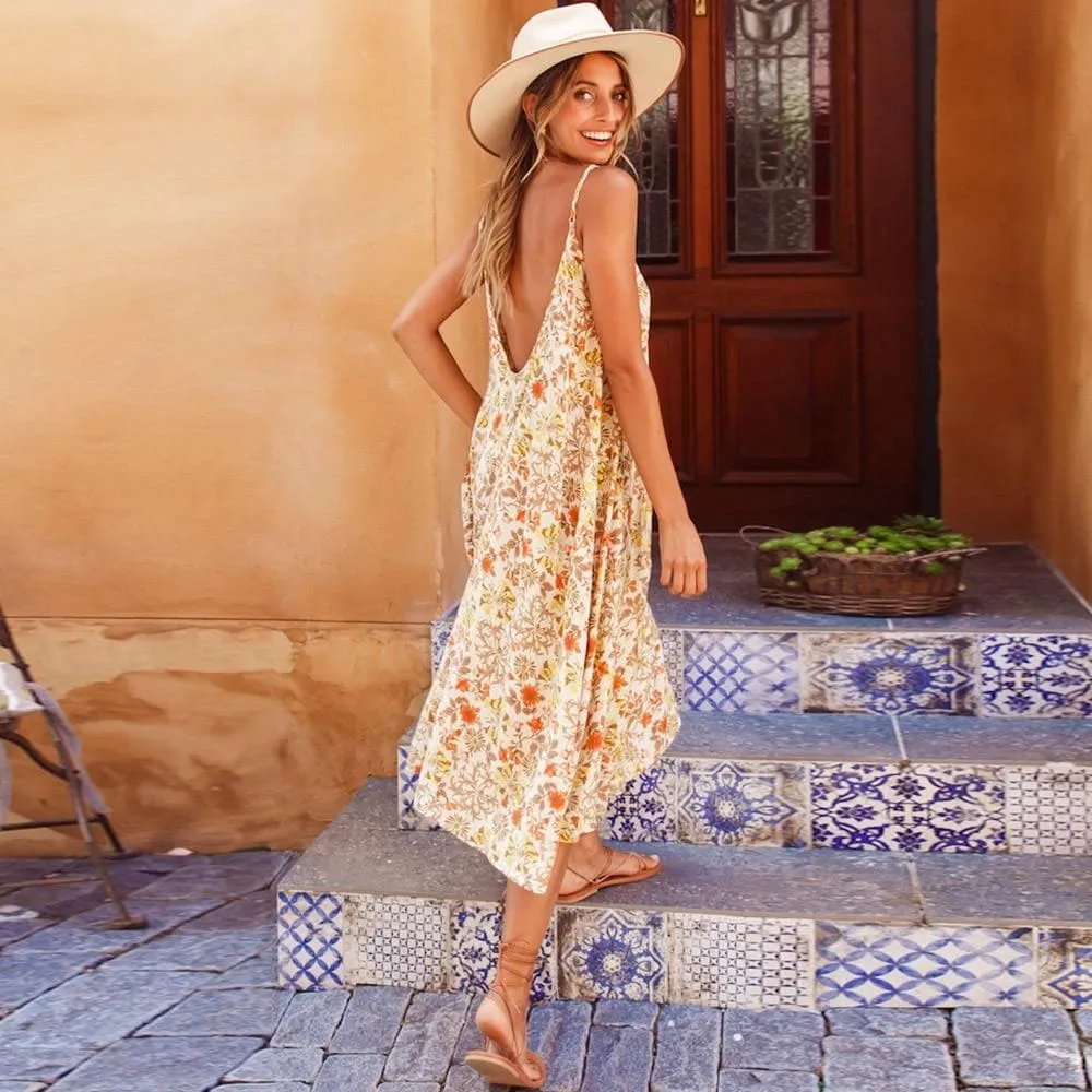 SUMMER SPAGHETTI STRAP MIDI DRESS