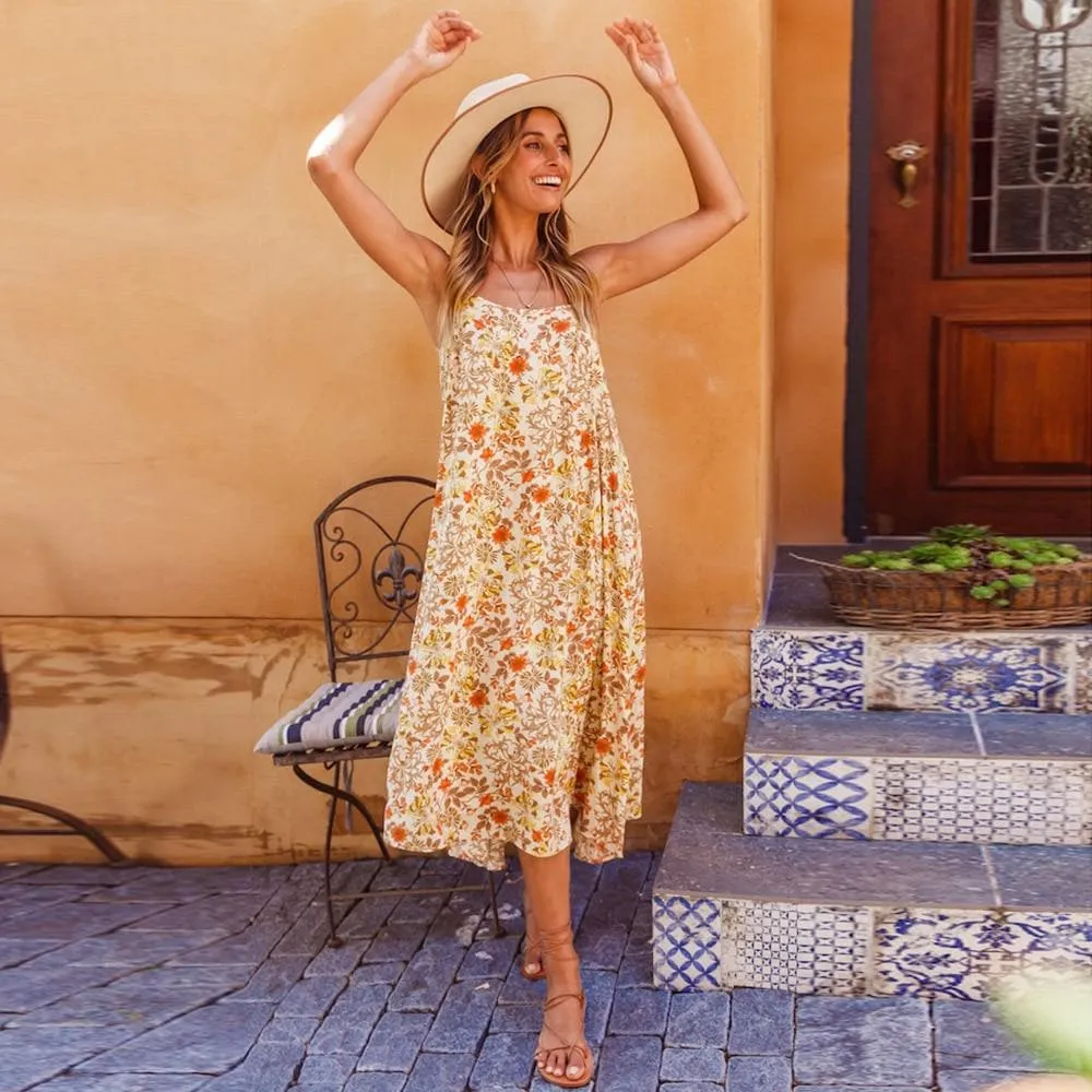 SUMMER SPAGHETTI STRAP MIDI DRESS