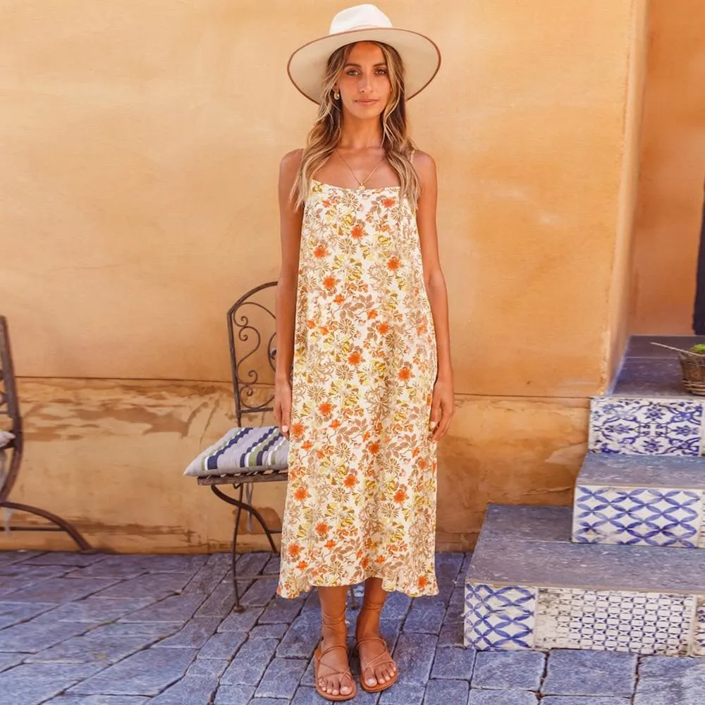 SUMMER SPAGHETTI STRAP MIDI DRESS