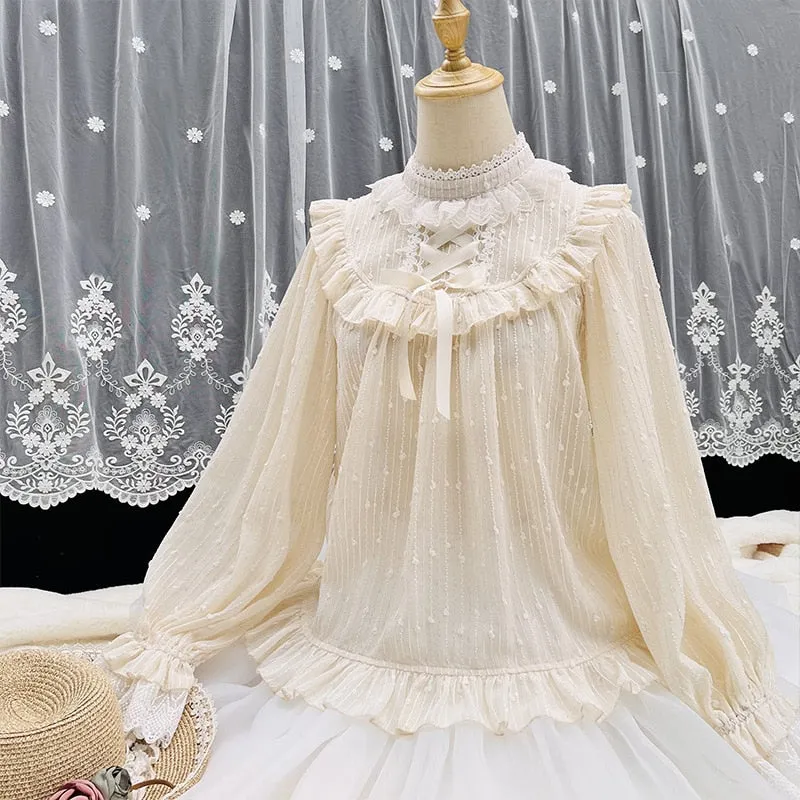 Sweet Long Sleeve Lolita Top Stand Collar Chiffon Blouse