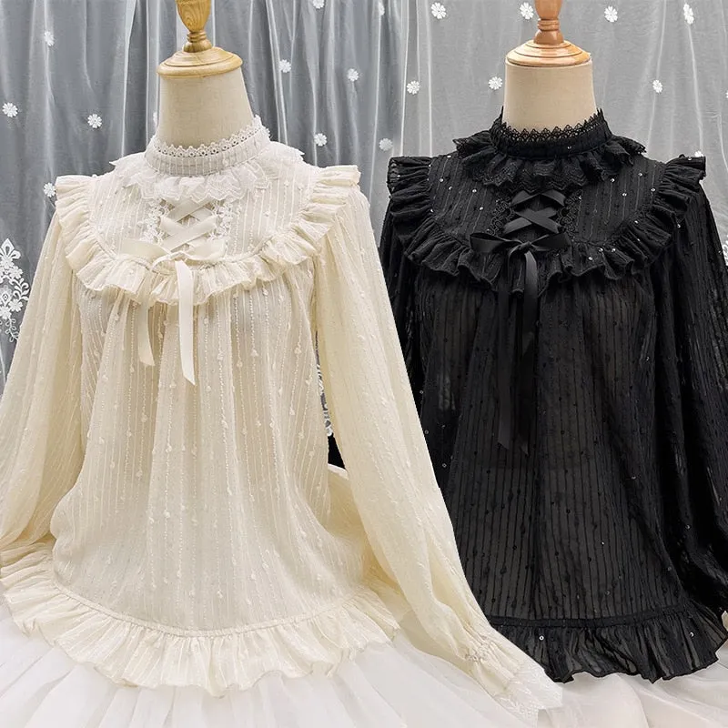Sweet Long Sleeve Lolita Top Stand Collar Chiffon Blouse