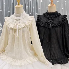 Sweet Long Sleeve Lolita Top Stand Collar Chiffon Blouse