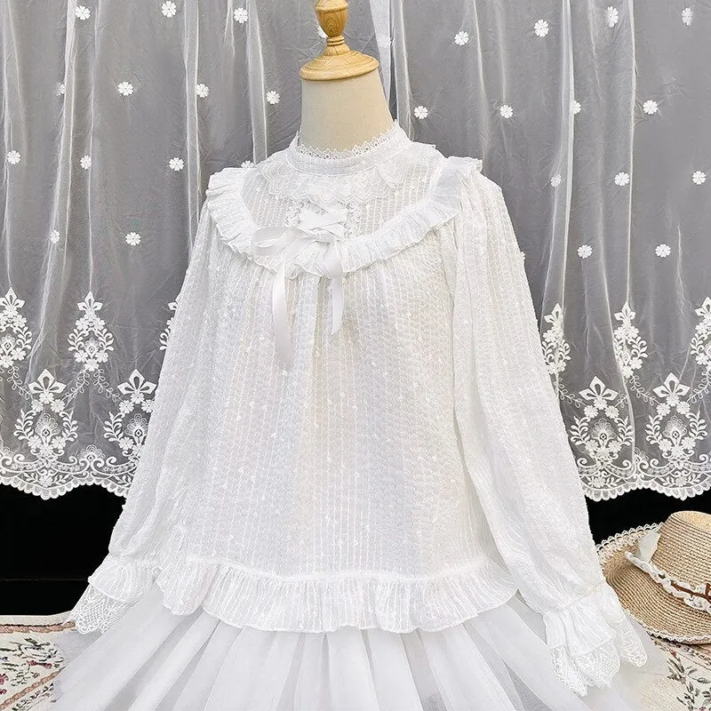 Sweet Long Sleeve Lolita Top Stand Collar Chiffon Blouse