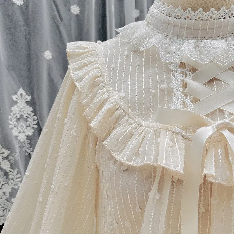 Sweet Long Sleeve Lolita Top Stand Collar Chiffon Blouse