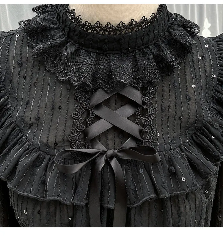 Sweet Long Sleeve Lolita Top Stand Collar Chiffon Blouse