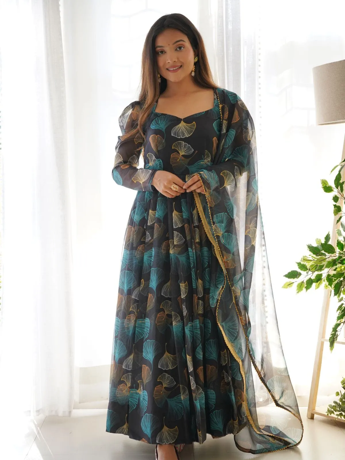 Tabby Organza Silk Floral Anarkali Set