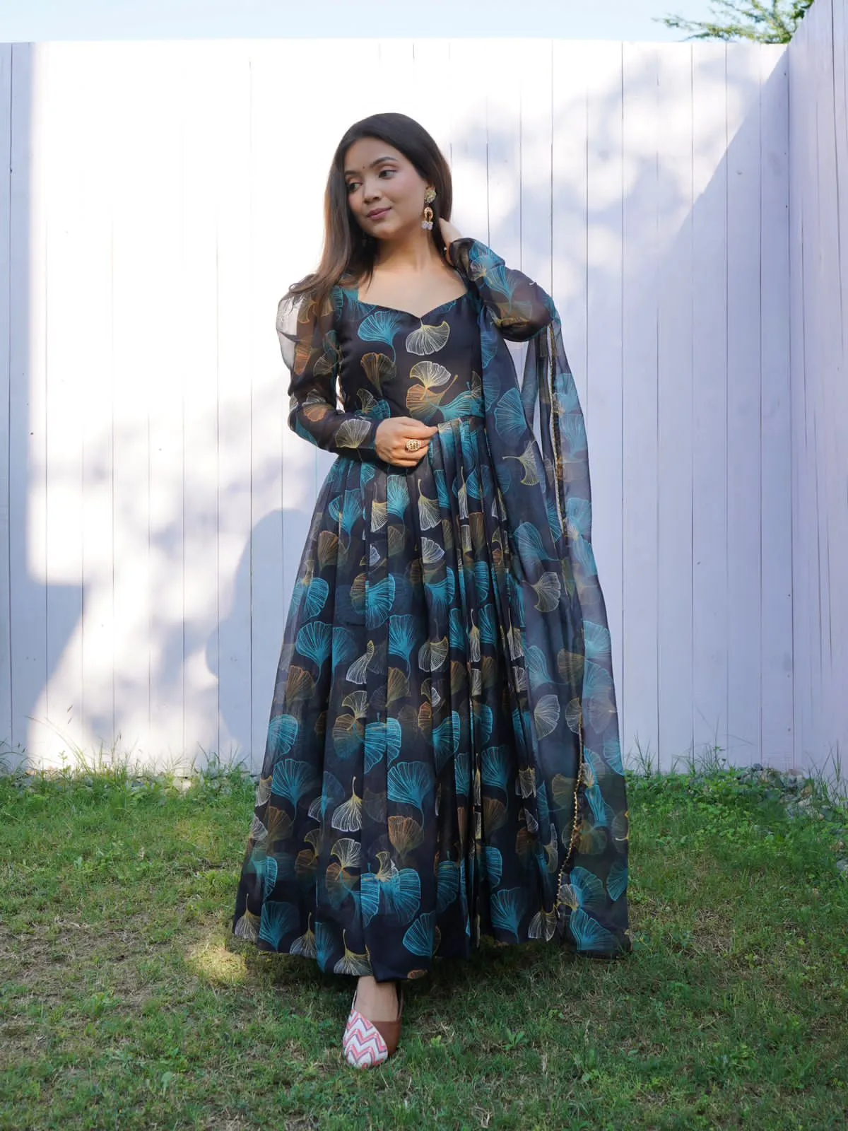 Tabby Organza Silk Floral Anarkali Set