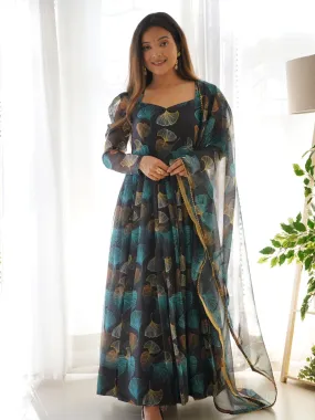 Tabby Organza Silk Floral Anarkali Set