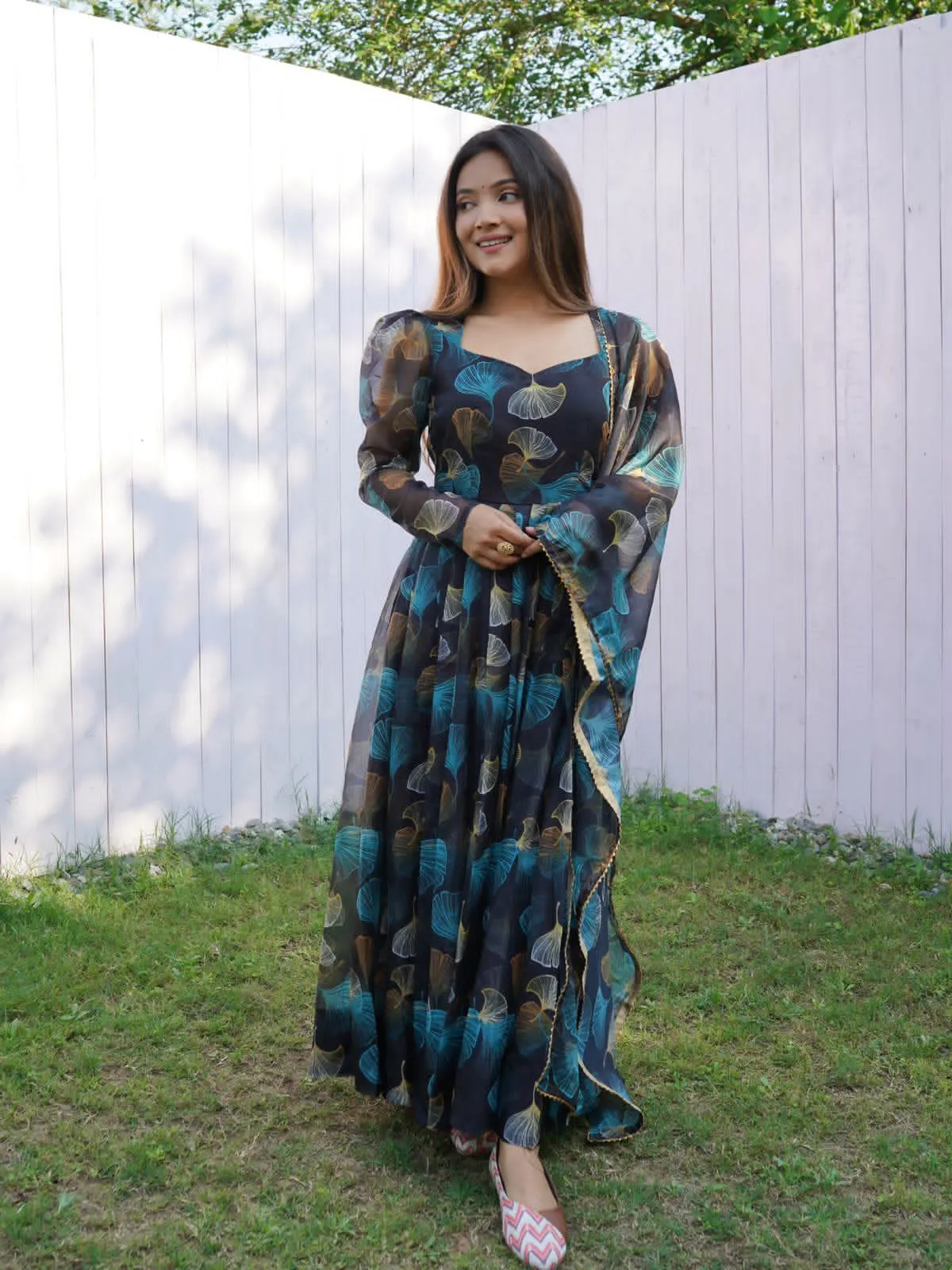 Tabby Organza Silk Floral Anarkali Set