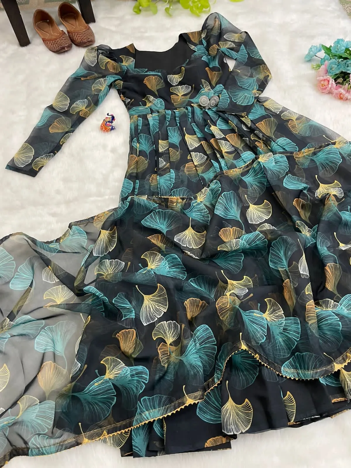 Tabby Organza Silk Floral Anarkali Set